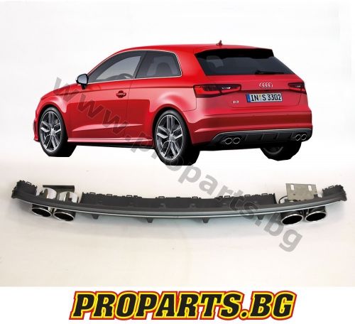 S3 sport diffuser with S3 exhaust tips for Audi A3 Sportsback 12-17